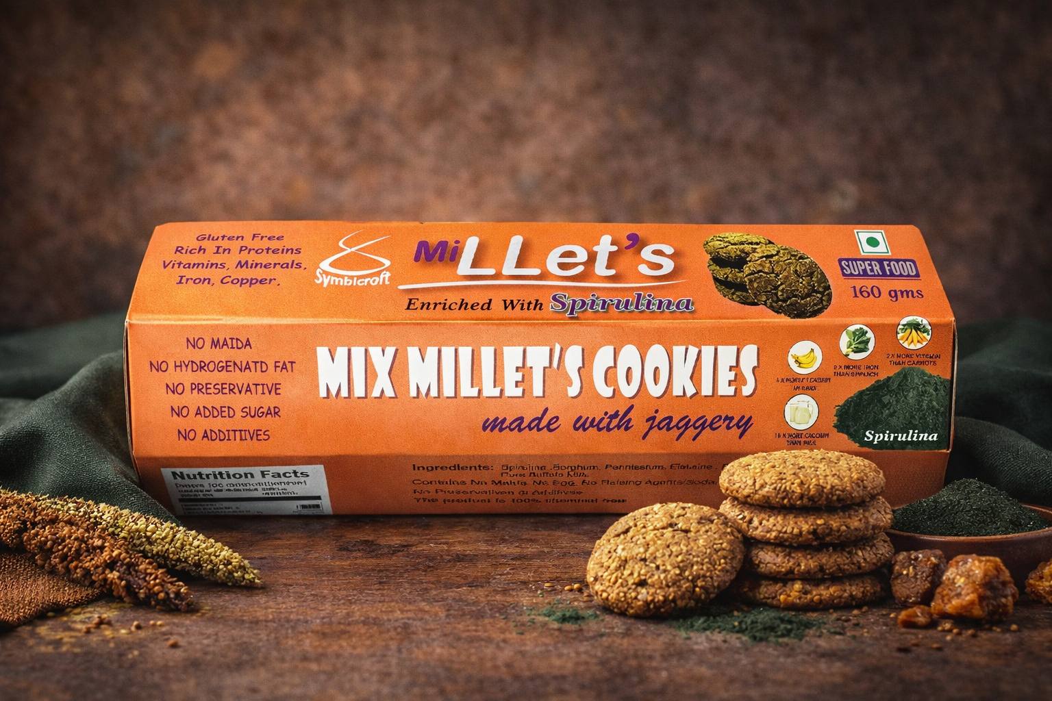 Spirulina Mix Millet Cookies pack